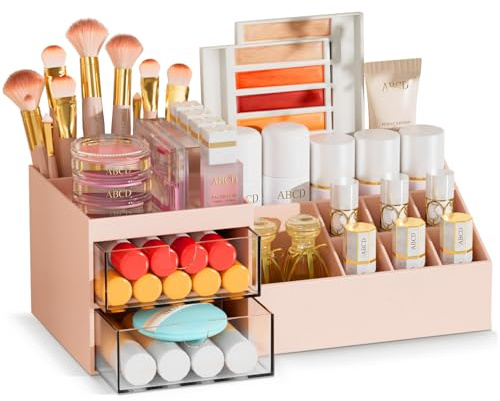 Casavibe Contenitore Cosmetici con Cassetti - Portatrucchi, Organizzatore Multifunzione per Ufficio, Organizzatore per Cura della Pelle, Scatola con Cassetti per Toeletta,Camera da Letto,Bagno, Rosa