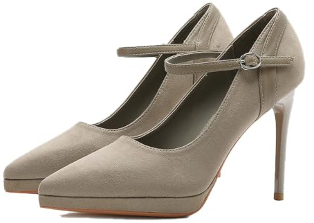 Vosswear Zapatos de tacón Plataforma Punta Afilada Mujer, Hebilla Ajustable