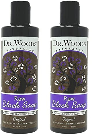 Dr. Woods Raw Liquid Black Soap with Organic Shea Butter, Body Wash for Men and Women, Gentle Exfoliant, Natural Cleanser for Face, Hands, and Body - 16 Fl Oz