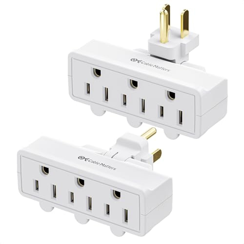[ETL Listed] Cable Matters 2-Pack 3-Outlet Grounded 180 Degree Swivel Wall Tap, 3 Plug Wall Adapter, Multi-Plug Outlets, White