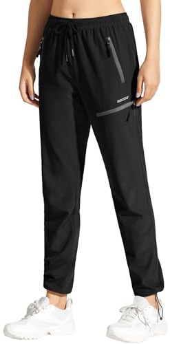 MOCOLY Pantalones Trekking Mujer Pantalón de Senderismo Acampar Pantalon Montaña Cargo Protección UV Exteriores con Bolsillos de Utilidad Cremallera Largo Negro S