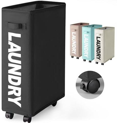 Rieeyrslza Cestos para la Colada 43L Cesta de Ropa Sucia con Ruedas Cesto para la Colada Delgada Cestos para la Colada Multifunción Bolsa de Lavado de Ropa (Negro)