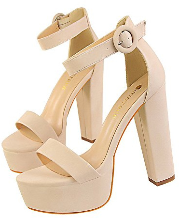 Women Girls High Heel Ankle Strap Thick Heel Peep-Toe Dress Sandals Dress Pumps Court Shoes for Working Life Party Wedding Night Club 13 CM Platform 4.5cm Light Pink