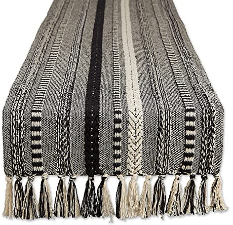 DII Farmhouse Braided Stripe Table Runner Collection, 15x108 (15x113, Fringe Included), Black