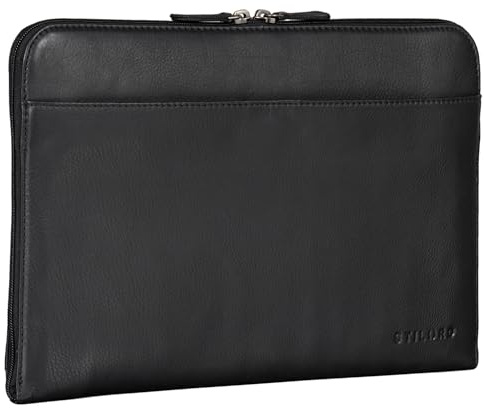STILORD 'Troy' Housse en Cuir Ordinateur 13 Pouces Pochette pour MacBook et Laptop 13,3 Pouces Vintage Organiseur de Documents Dossiers Conférencier, Couleur:Noir