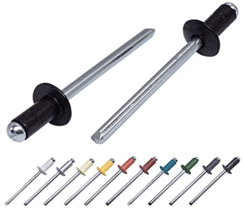 Paquete de 100 remaches ciegos pintados de 3,2 x 8 mm, cabeza de cúpula, DIN 7337, remache de aluminio y mandril de acero, remaches pop (100, negro azabache RAL 9005)