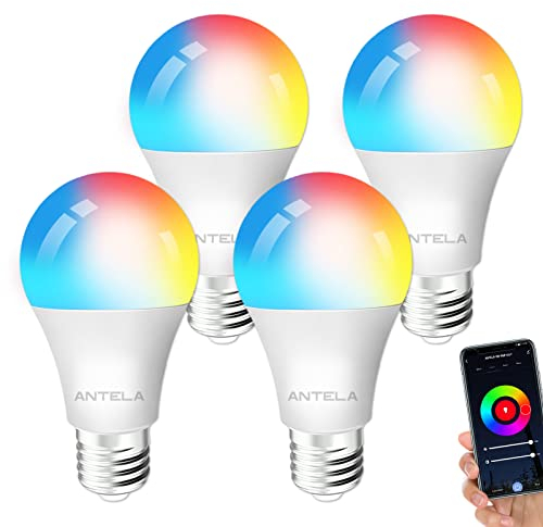 ANTELA Lampadine LED Alexa Inteligente WiFi, Dimmerabile Lampadina Smart 9W, RGB & 2700K-6500K bianco freddo caldo, compatibile con Alexa/Google Home, 4 pcs