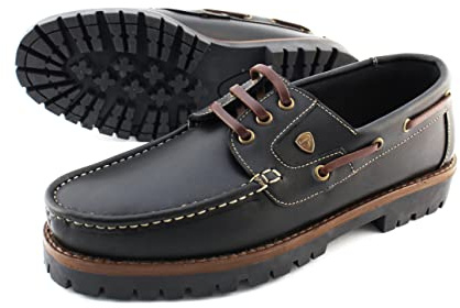 Scarpe da barca da uomo in vera pelle scarpe da vela nere classiche 3 Eye Boat Shoes…, Nero , 42 EU