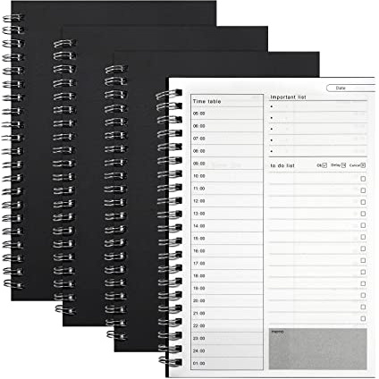 MengH-SHOP Agenda Journalier Cahier Papier Kraft Noir Cahier Bloc Note à Spirale Manuels de Gestion du Temps to Do List Planificateur Quotidien 100 Pages / 50 Feuilles 19 x 13 cm (4 Pièces)