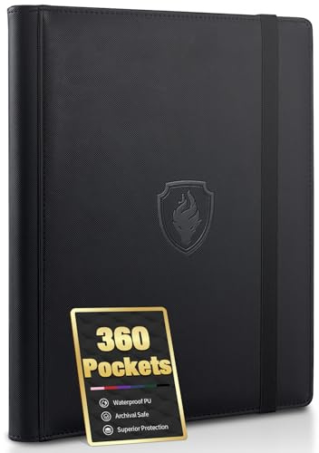 Premium 9 Pocket Card Binder for 360 Cards, Fabmaker PU Cover Trading Card Binder, Sturdy Card Collection Album, Sleek Card Holder Folders for Game Cards & Sports Cards, Black