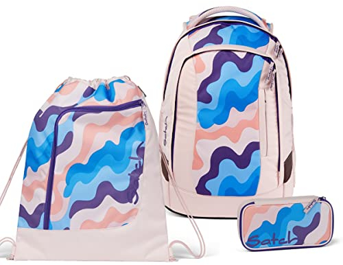 satch Sleek Schulrucksack Set 3tlg. inkl. Schlamperbox u. Sportbeutel (Candy Clouds)