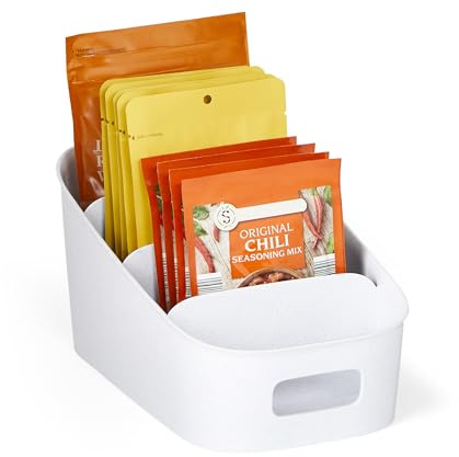YouCopia ShelfBin Packet Organizer, 4-Tier Stairstep Raised Divided Bin, BPA-Free Storage Caddy for Kitchen Pantry and Cabinet Organization, Tea Bags, Medicine, and More