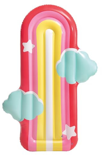 Intex Colchoneta hinchable, 117x20x175 cm, Diseño arcoíris, nubes y estrellas, Con 2 cámaras de aire, Incluye parche reparación, Colchonetas de piscina, Hinchables playa, Juguete agua, Flotador(58729)