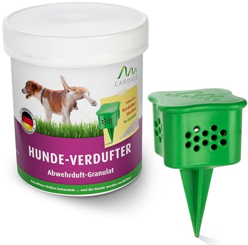GARDIGO® Hundeschreck Granulat inklusive Beet-Stecker | 300g | Hundeschreck Garten mit Eukalyptus Citriodora Öl I Made in Germany I Hundeabwehr für Haus und Garten | Hundevertreiber