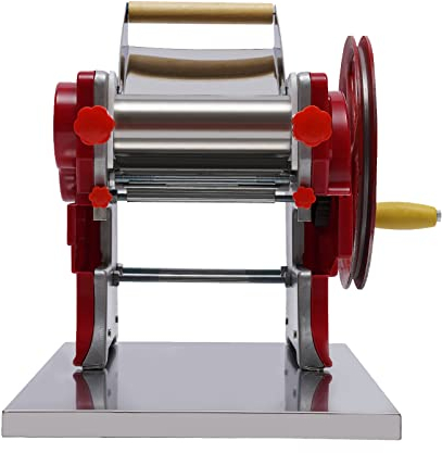 Vielrosse Macchina per pasta manuale in acciaio inox, macchina per pasta a manovella, con rullo e taglierino, spessore regolabile, per spaghetti fettuccini lasagne ecc rosso, F5GH964DF5B