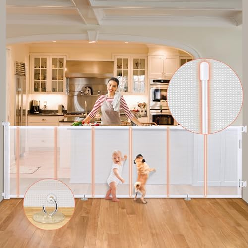 Treppenschutzgitter Ausziehbar 380cm, AMAZKRUS Baby Absperrgitter Schutzgitter Treppe für Kinder, Katzen und Hunde, Geeignet für Treppen, Türen, Innen Außenbereich