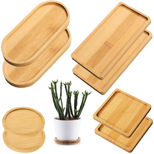 YOUNGSAY 8 Pièces Mini Plateau en Bambou Naturel, Fait à la Main, pour Servir des Desserts ou Plantes en Pot (4 Formes)