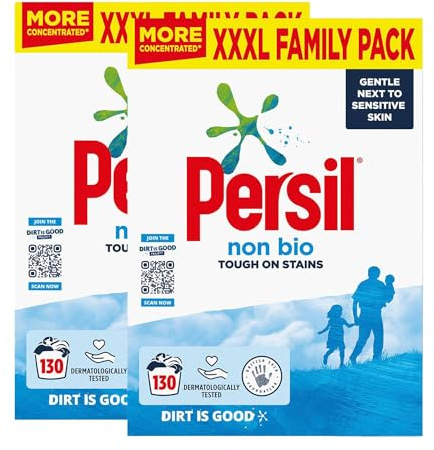 Persil Non Bio Laundry Detergent Powder 130 Wash - Tough on Stains, XXXL Family Pack 6.5Kg, Concentrated Formula Gentle for Sensitive Skin (2)