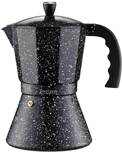 NAPOLEON Italian Coffee Maker Induction Hob Cafetiere - Stovetop Coffee Machine 12 Cup for Gas Cooker Top or any Hob - Stone Noire Black
