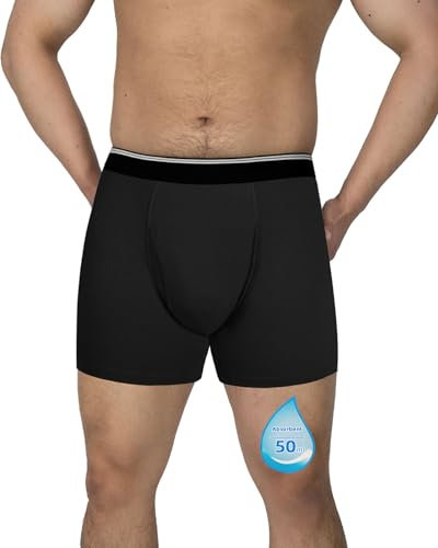 TIICHOO Inkontinenz Pants Männer Waschbar Saugfähigkeit 50ml Weiche Herren Boxershorts für Leichte Inkontinenz 1er Pack(X-Large, Schwarz)