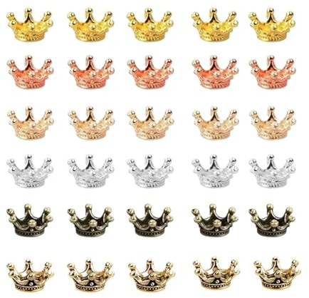 BFUZXY 30 Pezzi Piccole Corone Deco,6 Colori Mini Corona Charms, Vintage Corona Decorazione per Crafting Gioielli della Corona DIY, Corone per Braccialetto Pendenti,Worm Accessori