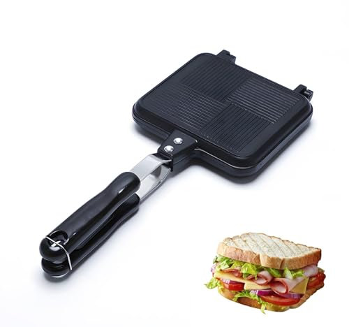 Eidoct Toastie Maker Double Side Toasted Sandwich Maker, Non-Stick Stovetop Toastie Maker with Heat-Resistant Handles Breakfast Frying Pan for Home Outdoors Camping (A)