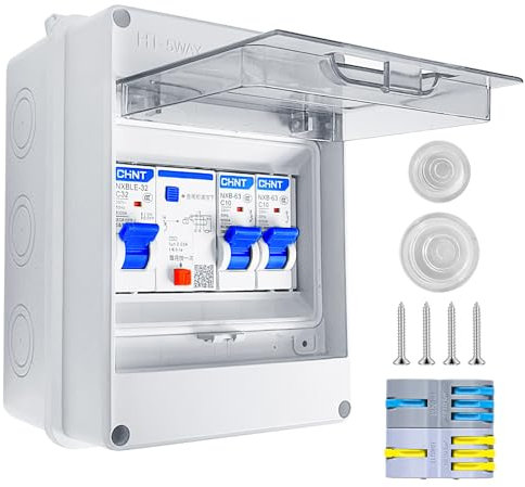Sicherungskasten Aufputz,Kleinverteiler Aufputzmit mit fi SchalterBringen AC 32A,IP65 Waterproof,AC Trennschalter 16A+160A für Zuhause Büro
