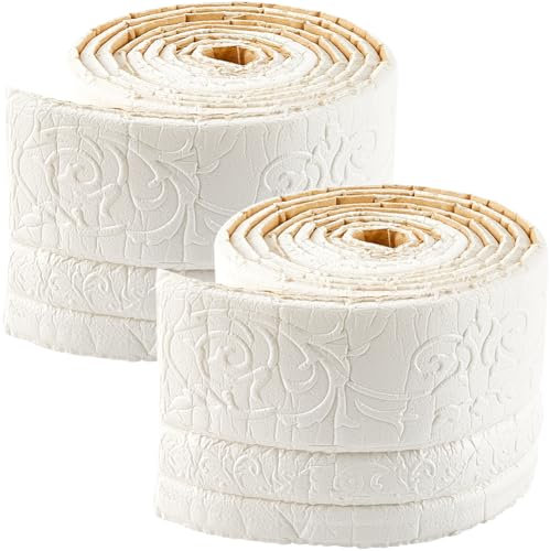 GORGECFAFT 2 Rollo 2.3 mx10cm para Bordes de Espejos Marcos para Zócalos de Pared Molduras de Techo Despegar Y Pegar Espuma Blanca 3D para Bordes de Pared Borde de Papel Tapiz Flexible para Muebles