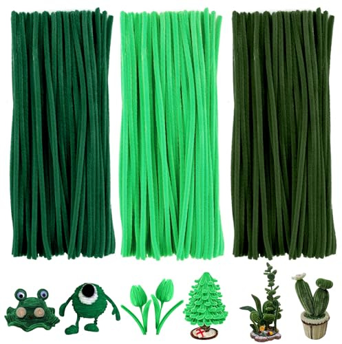 300 pcs Green Pipe Cleaners For Craft Flowers 6mm x 30cm
