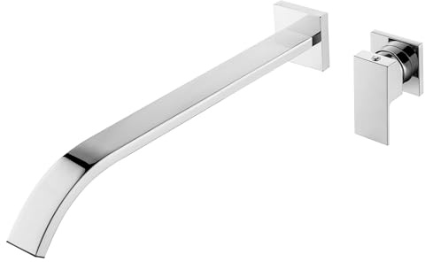 BAITUJIE Rubinetto per vasca da bagno a parete, in ottone, con beccuccio lungo 30 cm (cromato)