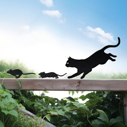 Lot de 3 piquets de jardin en métal noir - Décoration d'Halloween, de jardin d'Halloween pour l'extérieur, décoration de jardin en métal - Figurines de chat - Décoration d'automne, jardin, terrasse
