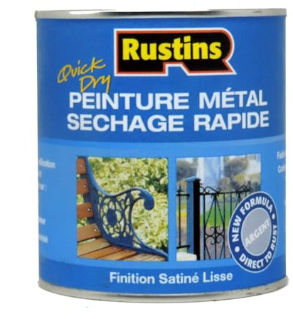 Rustins - pintura de metal satinada plateada de secado rápido para uso exterior e interior 250 ml, 3,5 m².
