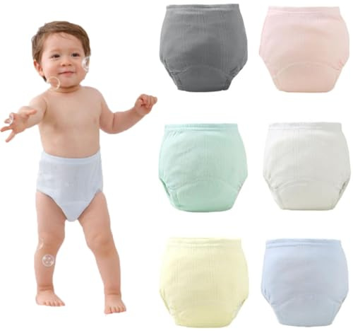 6 Packs Training Pants Reusable Baby Potty Training Pants Waterproof Washable Toddler Potty Trainings Underwear Soft Cotton Toilet Trainings Pant for Boys Girls Baby Toddler up to 3 Years 10-15 kg