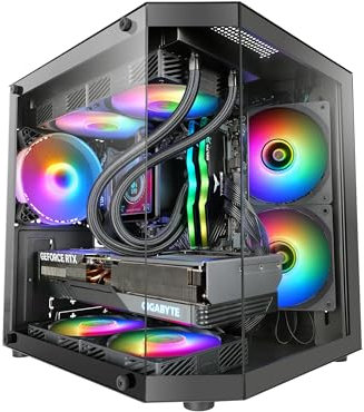 Mars Gaming MC-3TLITE, MicroATX Gaming-Gehäuse, Dreifaches Durchgehendes Gehärtetes Glas, 120mm FRGB-Lüfter Hinten, Doppelkammerstruktur, Kompakter Mini-Tower-PC mit Großem Innenraum, Schwarz