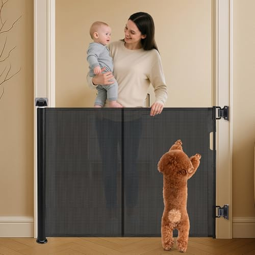 Barrière Sécurité pour Enfant Chien, Barriere de Securite Retractable, avec Renforcement en Fibre de Verre, pour Enfants et Aux Chiens Petits Moyens, Grands, 1.5M