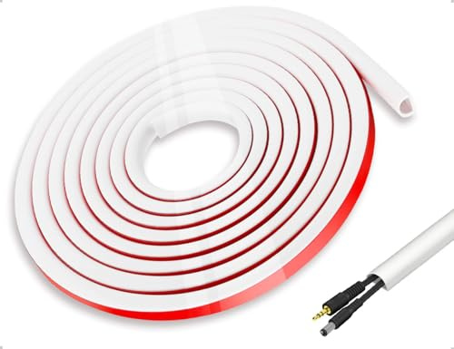 Emezddo Canalina Portacavi 3 M,Gestione Cavi Flessibile Autoadesiva,Utilizzabile Per Casa,Ufficio,Scuola,Garage,Magazzino,Fabbrica,Interni,Pareti,Pavimenti Ed Esterni(Semicircolare,Bianco)