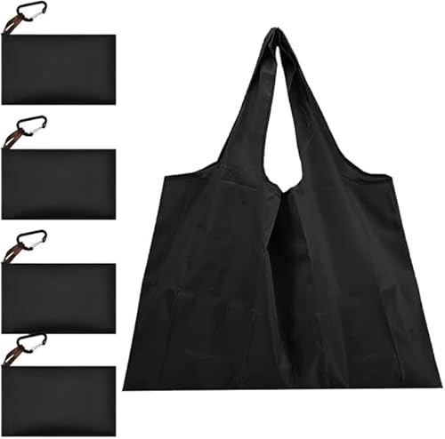 lrgnixs Lot de 4 grands sacs de courses pliables en tissu Oxford réutilisables, 58 x 40 cm, lavables et pliables avec mousqueton, sac pliable pour voyage, pique-nique
