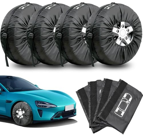 Set di 4 Borse per Pneumatici Auto, 18-23, Impermeabili e Antipolvere, Copriruota di Scorta, Copertura della Ruota di Scorta, Copertura Protettiva con Maniglia per il Trasporto, Diametro 80 cm