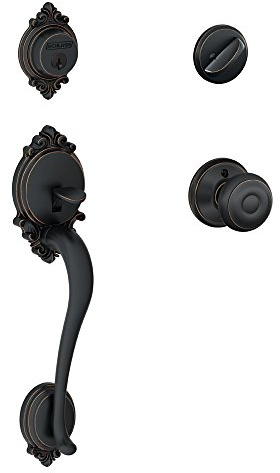 SCHLAGE Brookshire Single Cylinder Handleset and Georgian Knob, Aged Bronze (F60 BRK 716 GEO)