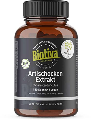 Artischocken Extrakt Bio 150 Kapseln - aus frischen Artischockenblättern hochdosiert mit 10-20:1 Ratio - mindestens 25% Cynari - Abgefüllt in Deutschland - vegan - Biotiva