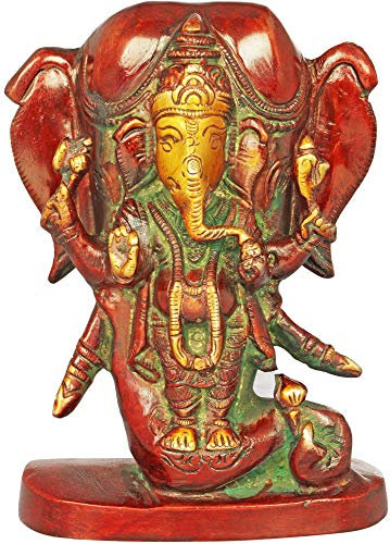 Exotic India Lord Ganesha de pie en el fondo de la cabeza de elefante – Estatua de latón – Color rojo dorado