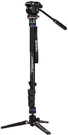 Benro Connect Video Monopod with S2 PRO Flat Base Fluid Video Head, Head Mounts to 3 Leg Base, 2.5kg Max, 3 Leg Folding Base w/Ball Lock, Flip Lock, Carrying Case
