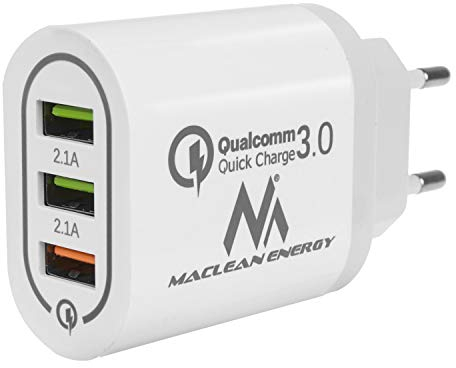 Maclean MCE479 QC 3.0 Universal USB-Ladegerät 3xUSB Ladeadapter Netzteil mit Schnellladefunktion Adapter 1x Quick Charge 3.6-6V/3A 6-9V/2A 9-12V/1.5 2X 5V/2.1A (Weiß)