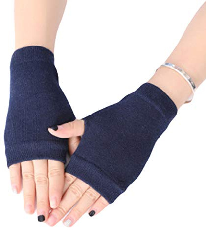 ehbn9 Unisex Cotton Knitted Fingerless Gloves Solid Color Stretchy Thumb Hole Mittens Navy