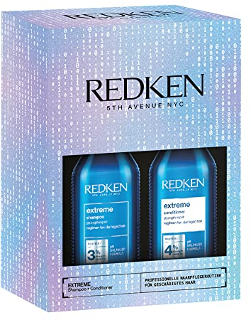 REDKEN Duo Set Shampoo 300ml & Conditioner 300ml für sprödes und geschädigtes Haar, Anti Haarbruch, Extreme Coffret, Geschenkset