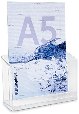 10 Stk. DIN A5 Tischprospektständer, Flyerständer, transparenter Flyerhalter, standfester Tisch-Prospekthalter, Prospektständer, Tisch-Prospektständer für A5 Flyer, Prospekte, optionale Wandmontage