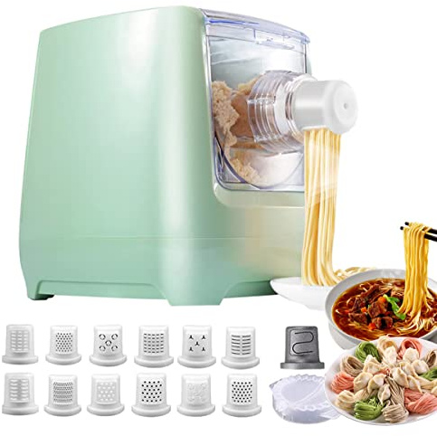 MXLPAS Electric Pasta Maker, 260W Automatic Noodle Press Machine, 2 in 1 Kneading and Making Noodles Machine, for Spaghetti/Noodles/Dumpling Skin,13 Molds,Save Time and Energy, Friendly for Novices,B