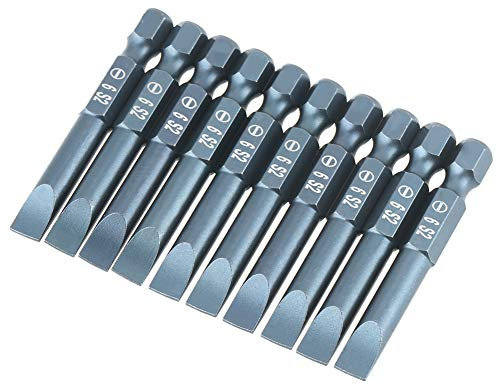 Uadme Puntas de Destornillador Planas, 50mm 10 Puntas Atornillador, Juego Brocas Magnéticas Acero Aleación S2, Vástago Hexagonal de 1/4, para Herramientas Eléctricas/Manuales
