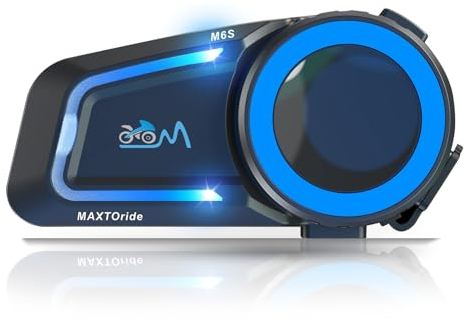 MAXTO Motorcycle Bluetooth Headset M6S,Mesh Intercom1000M Communication Systems 8 Riders Motorcycle Helmet Bluetooth, 【BT5.0 Double Chip】 CVC+DSP Noise Cancellation Music Share IP67Waterproof(1 Pack)