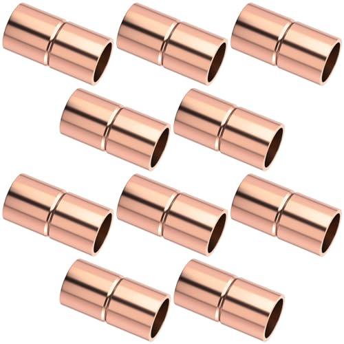 HINZIC 10Pcs Straight Copper Coupling Fittings, 1/4 ID Welding Joint for HVAC Air Conditioner, Solder Connection Connector End Repair Coupler with Rolled Tube Stop Sweat Ends